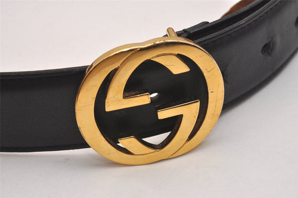 Authentic GUCCI Interlocking G Belt Leather Size 80cm 31.5" 370543 Black 6415J