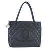 Authentic CHANEL Caviar Skin Medallion CC Logo Shoulder Tote Bag Black 6417K