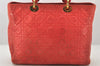 Authentic Christian Dior Lady Dior Lamb Skin Cannage Hand Bag Red CD 6418K