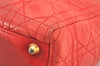 Authentic Christian Dior Lady Dior Lamb Skin Cannage Hand Bag Red CD 6418K
