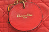 Authentic Christian Dior Lady Dior Lamb Skin Cannage Hand Bag Red CD 6418K