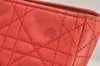 Authentic Christian Dior Lady Dior Lamb Skin Cannage Hand Bag Red CD 6418K