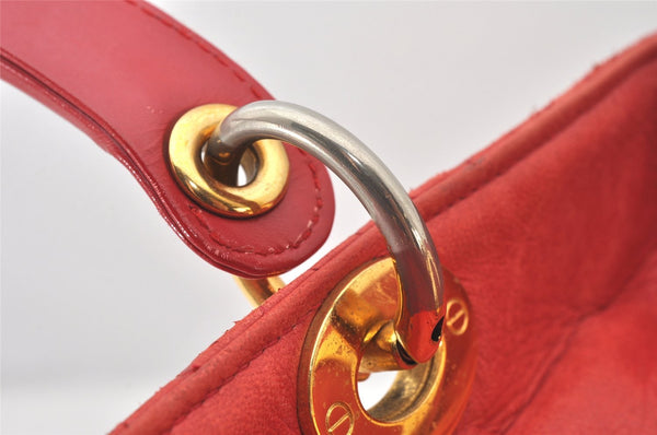 Authentic Christian Dior Lady Dior Lamb Skin Cannage Hand Bag Red CD 6418K