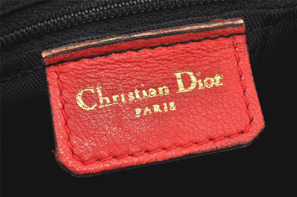 Authentic Christian Dior Lady Dior Lamb Skin Cannage Hand Bag Red CD 6418K