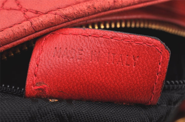 Authentic Christian Dior Lady Dior Lamb Skin Cannage Hand Bag Red CD 6418K