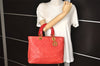 Authentic Christian Dior Lady Dior Lamb Skin Cannage Hand Bag Red CD 6418K