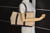 Authentic HERMES Garden Party MM Shoulder Tote Bag Canvas Leather Beige 6419I