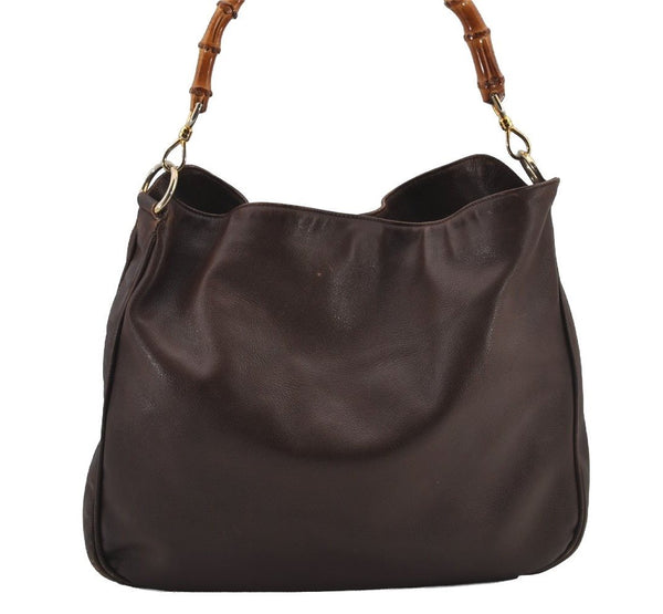 Authentic GUCCI Vintage Bamboo Shoulder Tote Bag Leather Brown 6419J