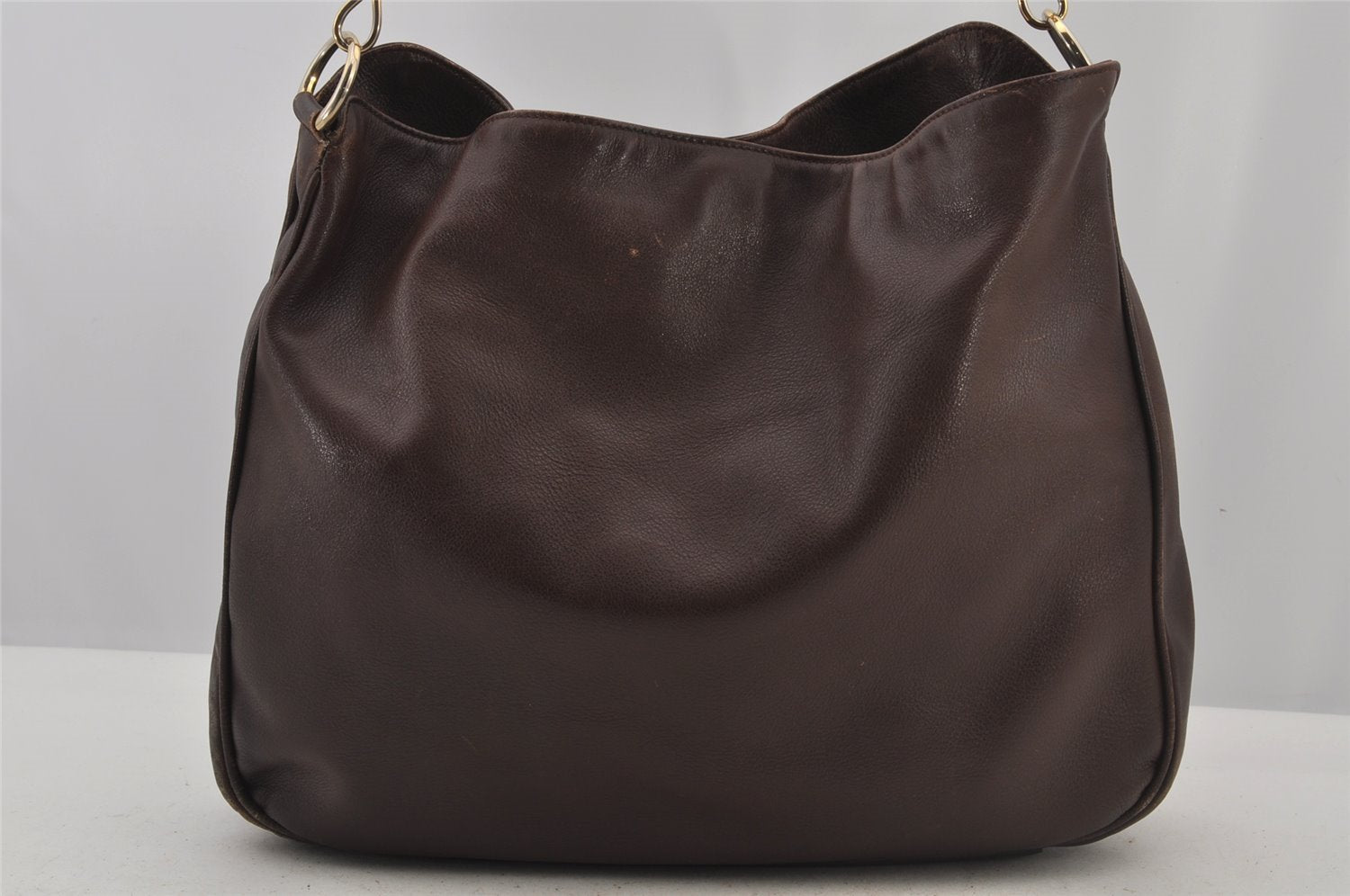 Authentic GUCCI Vintage Bamboo Shoulder Tote Bag Leather Brown 6419J