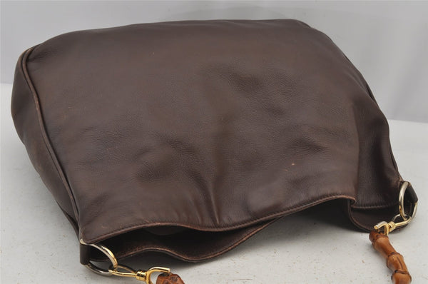 Authentic GUCCI Vintage Bamboo Shoulder Tote Bag Leather Brown 6419J