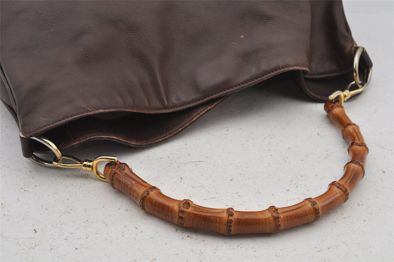 Authentic GUCCI Vintage Bamboo Shoulder Tote Bag Leather Brown 6419J