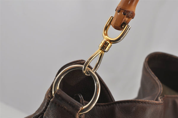 Authentic GUCCI Vintage Bamboo Shoulder Tote Bag Leather Brown 6419J