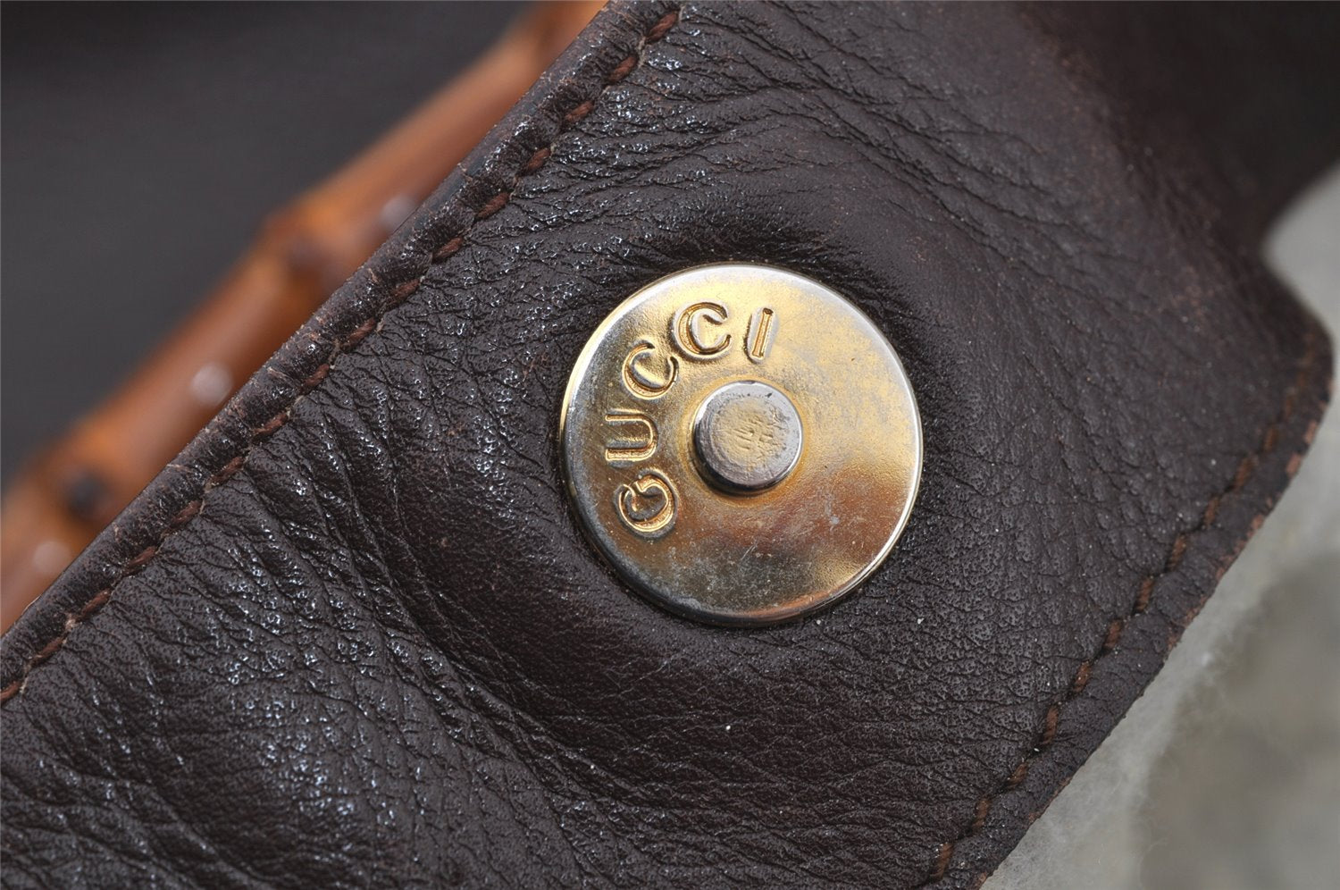 Authentic GUCCI Vintage Bamboo Shoulder Tote Bag Leather Brown 6419J