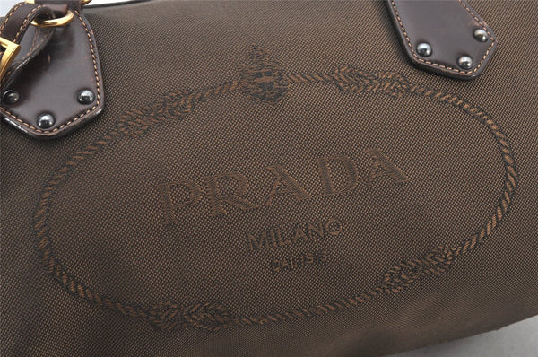 Authentic PRADA Vintage Canvas Leather Hand Boston Bag Purse Brown 6419K