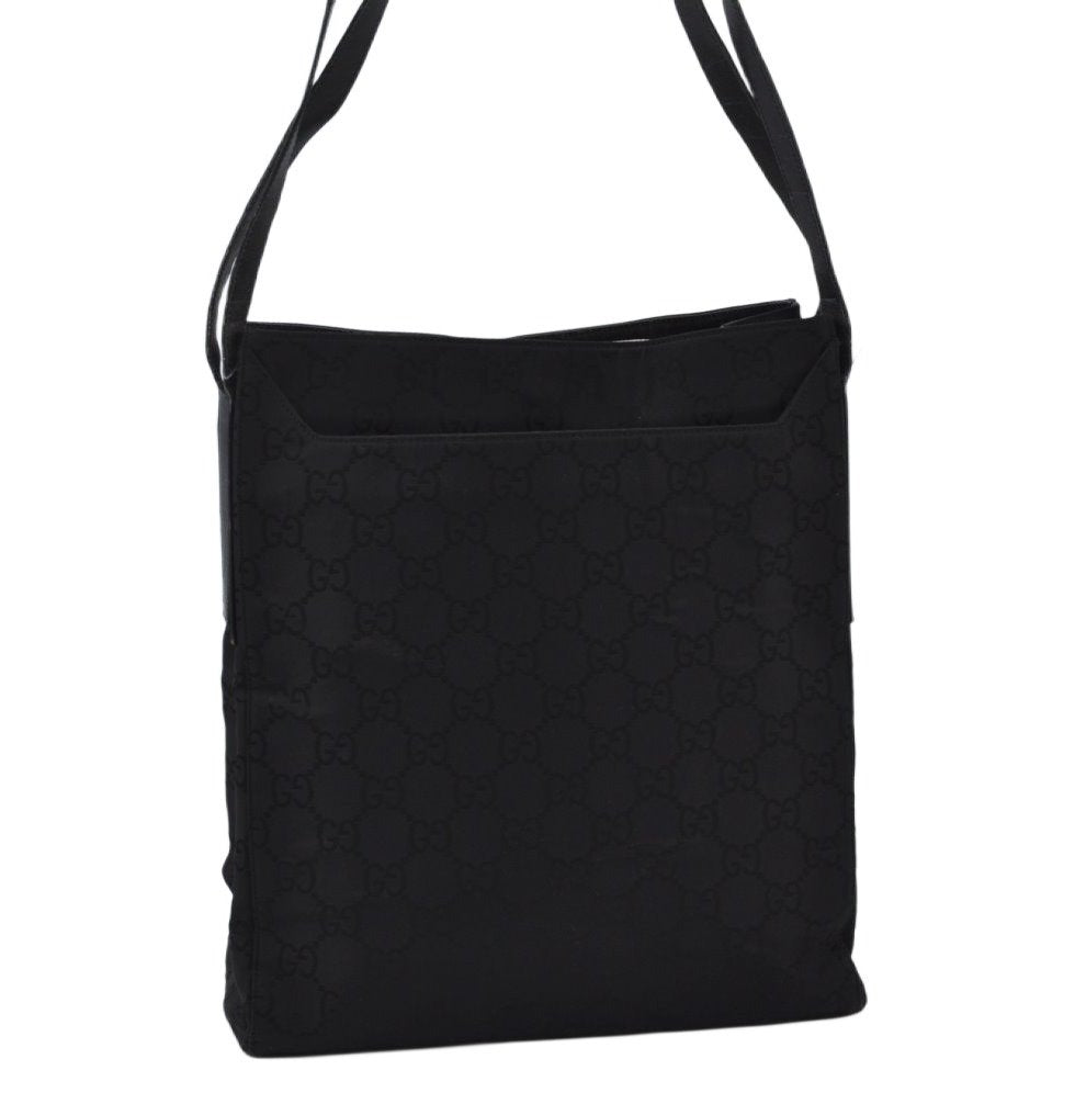 Authentic GUCCI Vintage Shoulder Hand Bag GG Nylon Leather 0021043 Black 6420J