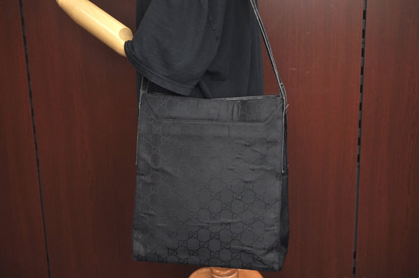 Authentic GUCCI Vintage Shoulder Hand Bag GG Nylon Leather 0021043 Black 6420J