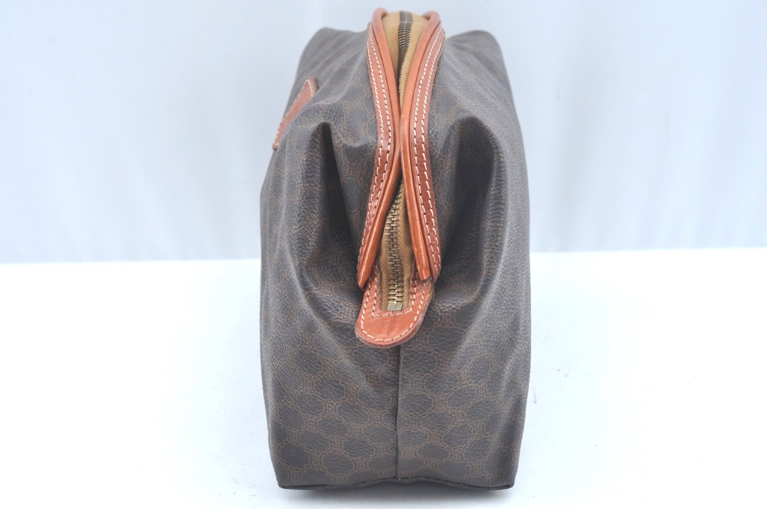 Authentic CELINE Macadam Blason Pattern Clutch Hand Bag PVC Leather Brown 6421J