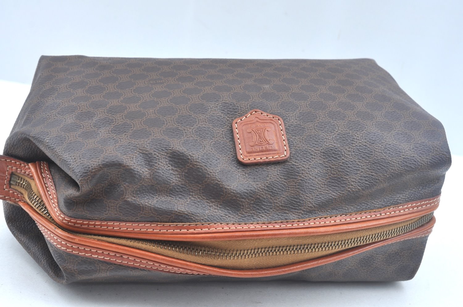 Authentic CELINE Macadam Blason Pattern Clutch Hand Bag PVC Leather Brown 6421J