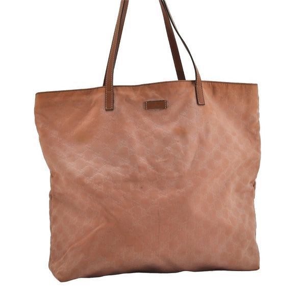 Authentic GUCCI Shoulder Tote Bag GG Nylon Leather 295252 Pink Beige 6422J