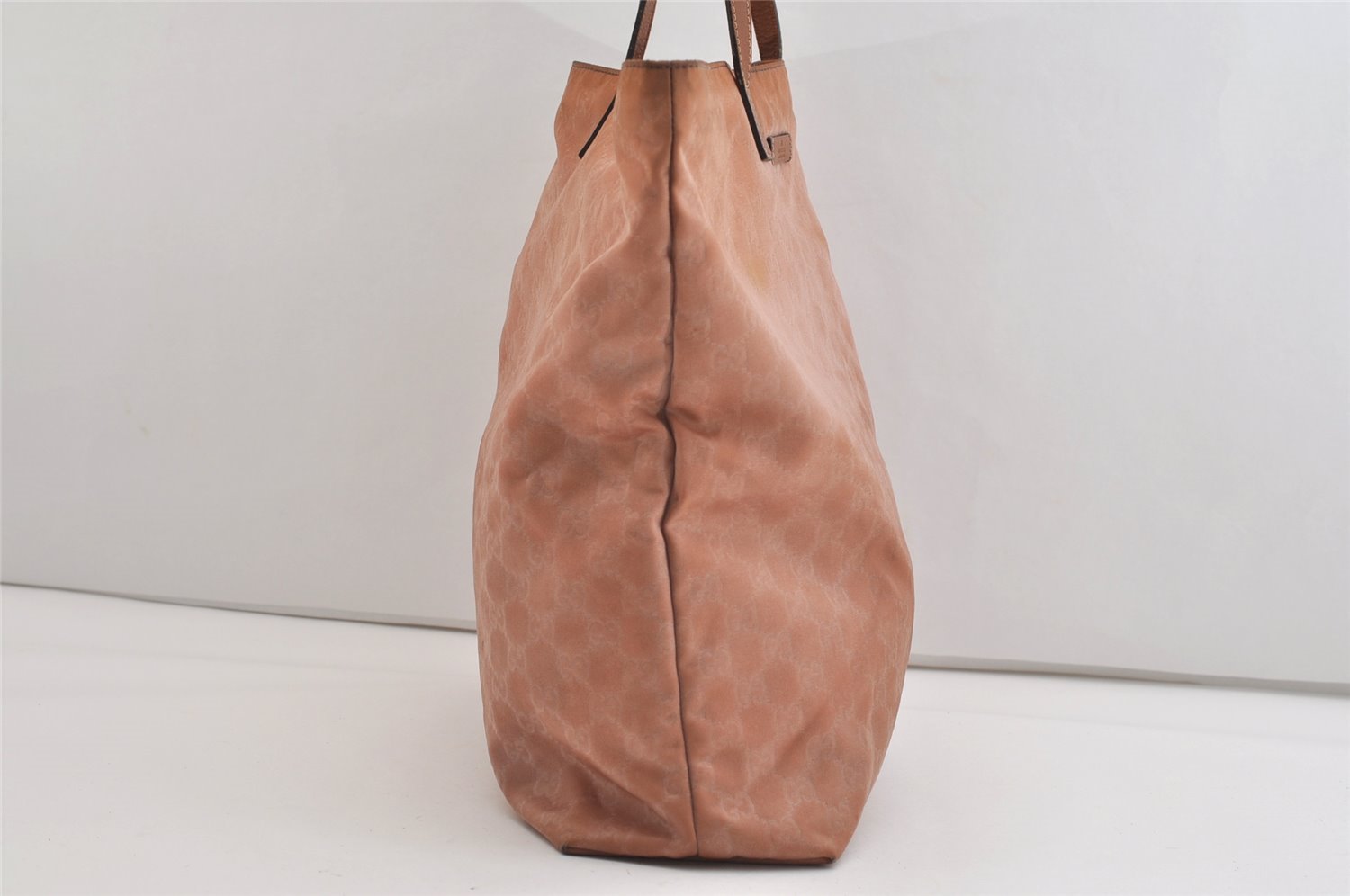 Authentic GUCCI Shoulder Tote Bag GG Nylon Leather 295252 Pink Beige 6422J