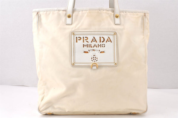 Authentic PRADA Nylon Tessuto Saffiano Leather 2Way Hand Tote Bag White 6422K