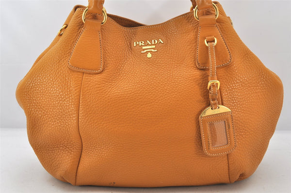 Authentic PRADA VIT.DAINO Leather 2Way Shoulder Tote Bag BN2343 Orange 6426K