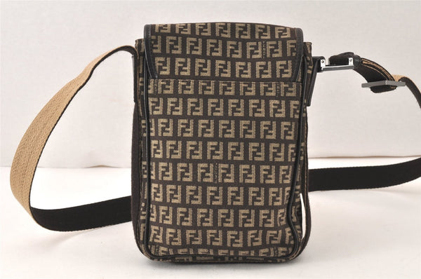 Authentic FENDI Zucchino Shoulder Cross Body Bag Canvas Leather Brown 6427K