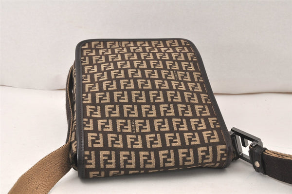 Authentic FENDI Zucchino Shoulder Cross Body Bag Canvas Leather Brown 6427K