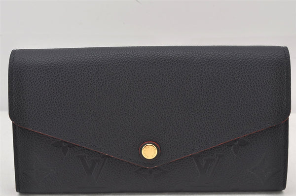 Authentic Louis Vuitton Monogram Empreinte Portefeuille Sarah Wallet Navy 6434K