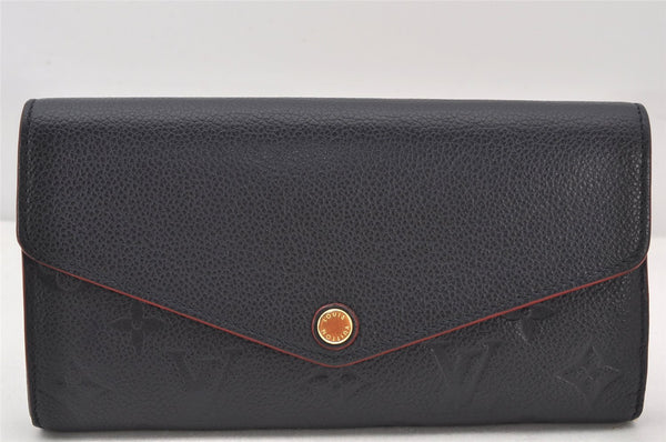 Authentic Louis Vuitton Monogram Empreinte Portefeuille Sarah Wallet Navy 6436K