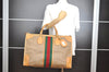 Authentic GUCCI Web Sherry Line Micro GG Boston Bag PVC Leather Brown 6439I