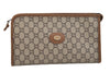 Authentic GUCCI Vintage GG Plus Clutch Hand Bag Purse PVC Leather Brown 6442J