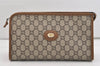 Authentic GUCCI Vintage GG Plus Clutch Hand Bag Purse PVC Leather Brown 6442J