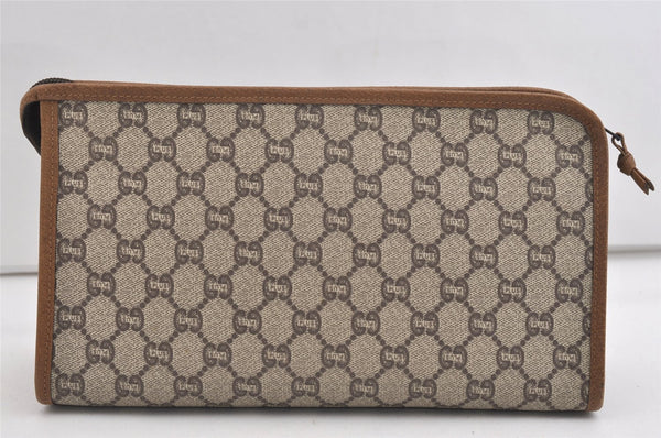 Authentic GUCCI Vintage GG Plus Clutch Hand Bag Purse PVC Leather Brown 6442J