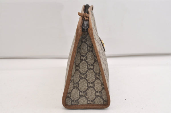 Authentic GUCCI Vintage GG Plus Clutch Hand Bag Purse PVC Leather Brown 6442J