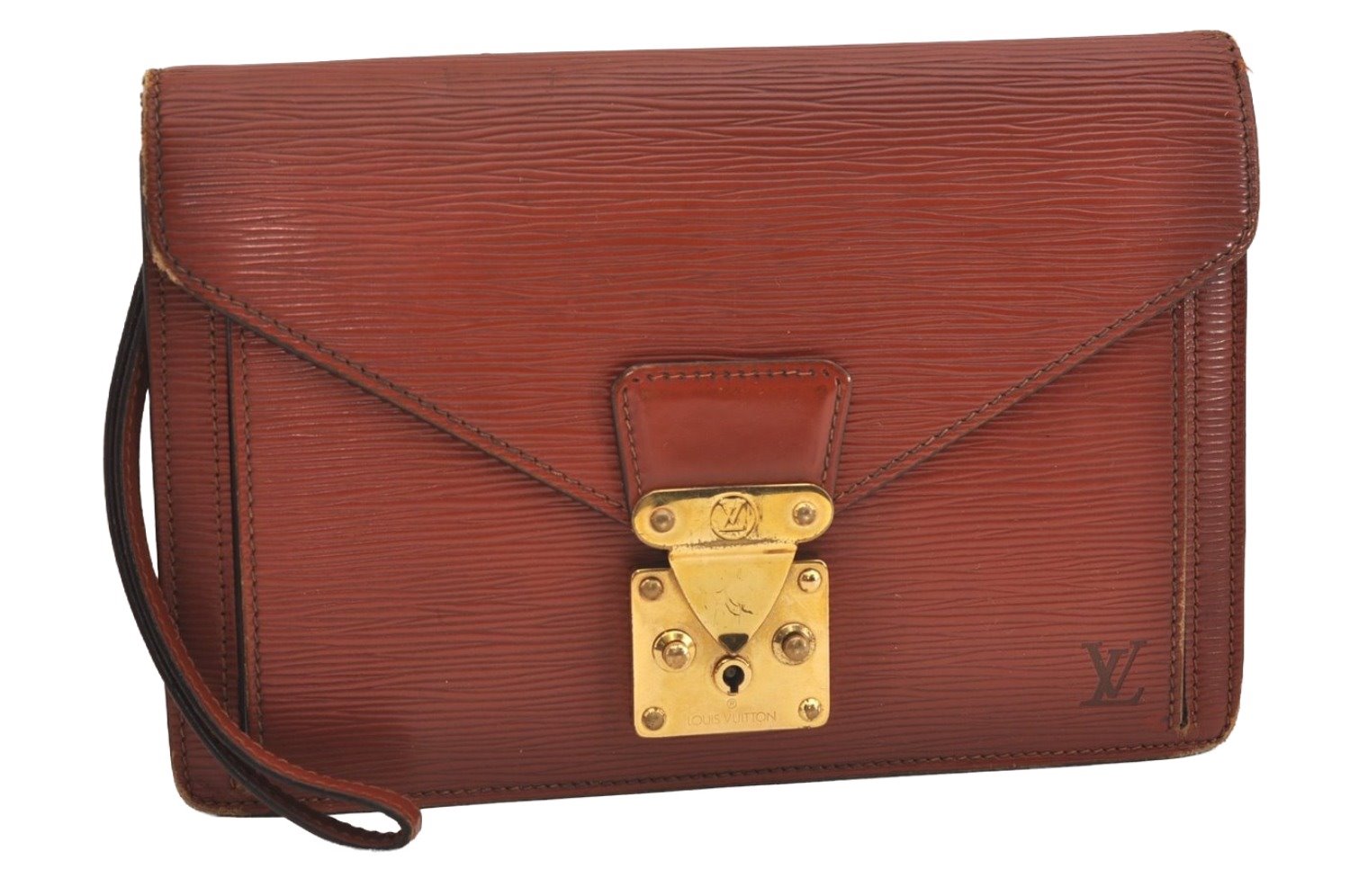 Authentic Louis Vuitton Epi Sellier Dragonne Clutch Bag Brown M52618 LV 6445J