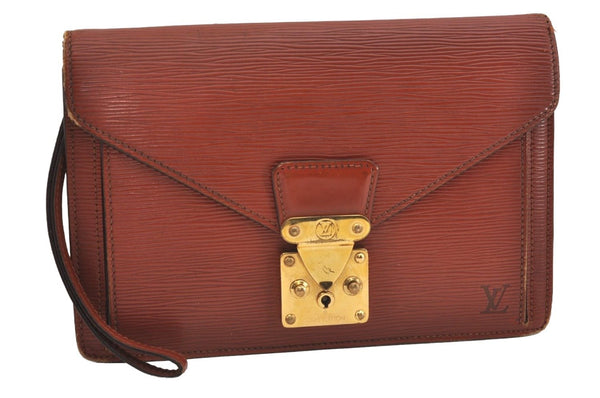 Authentic Louis Vuitton Epi Sellier Dragonne Clutch Bag Brown M52618 LV 6445J