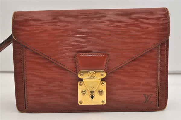Authentic Louis Vuitton Epi Sellier Dragonne Clutch Bag Brown M52618 LV 6445J