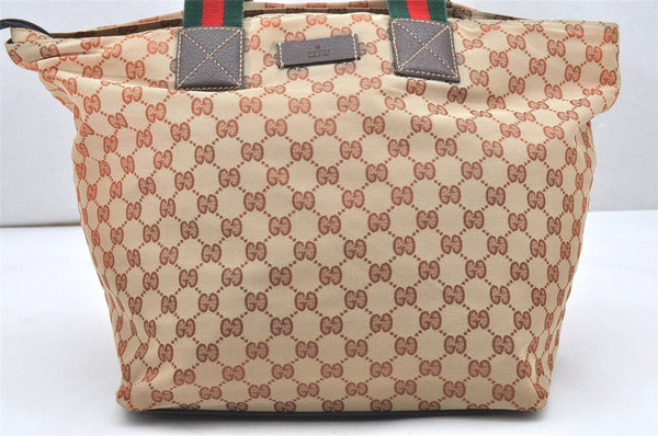 Authentic GUCCI Web Sherry Line Tote Bag GG Canvas Leather 131231 Brown 6445K