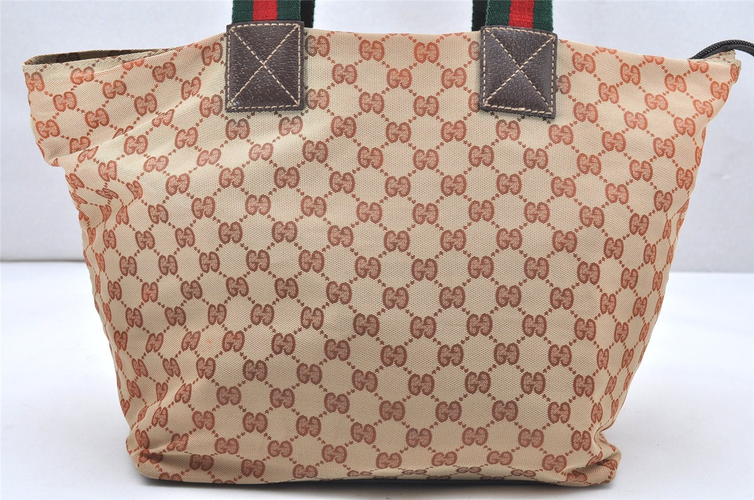 Authentic GUCCI Web Sherry Line Tote Bag GG Canvas Leather 131231 Brown 6445K