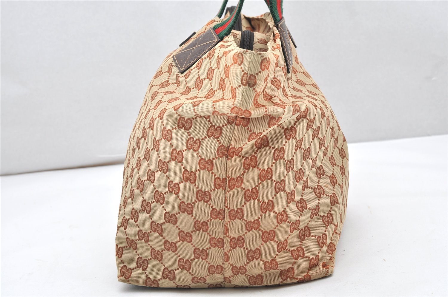 Authentic GUCCI Web Sherry Line Tote Bag GG Canvas Leather 131231 Brown 6445K