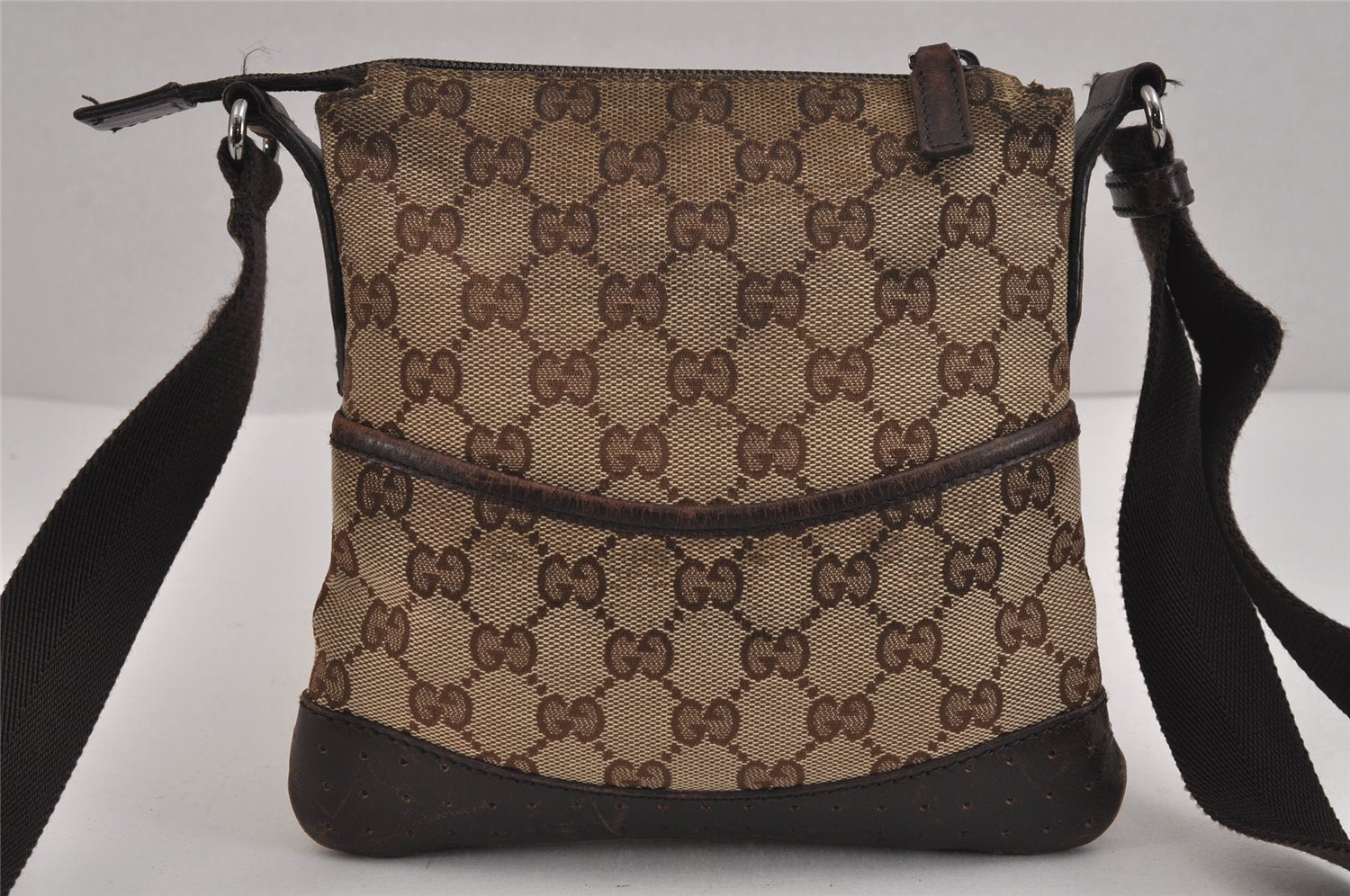 Authentic GUCCI Shoulder Cross Bag Purse GG Canvas Leather 147671 Brown 6448J