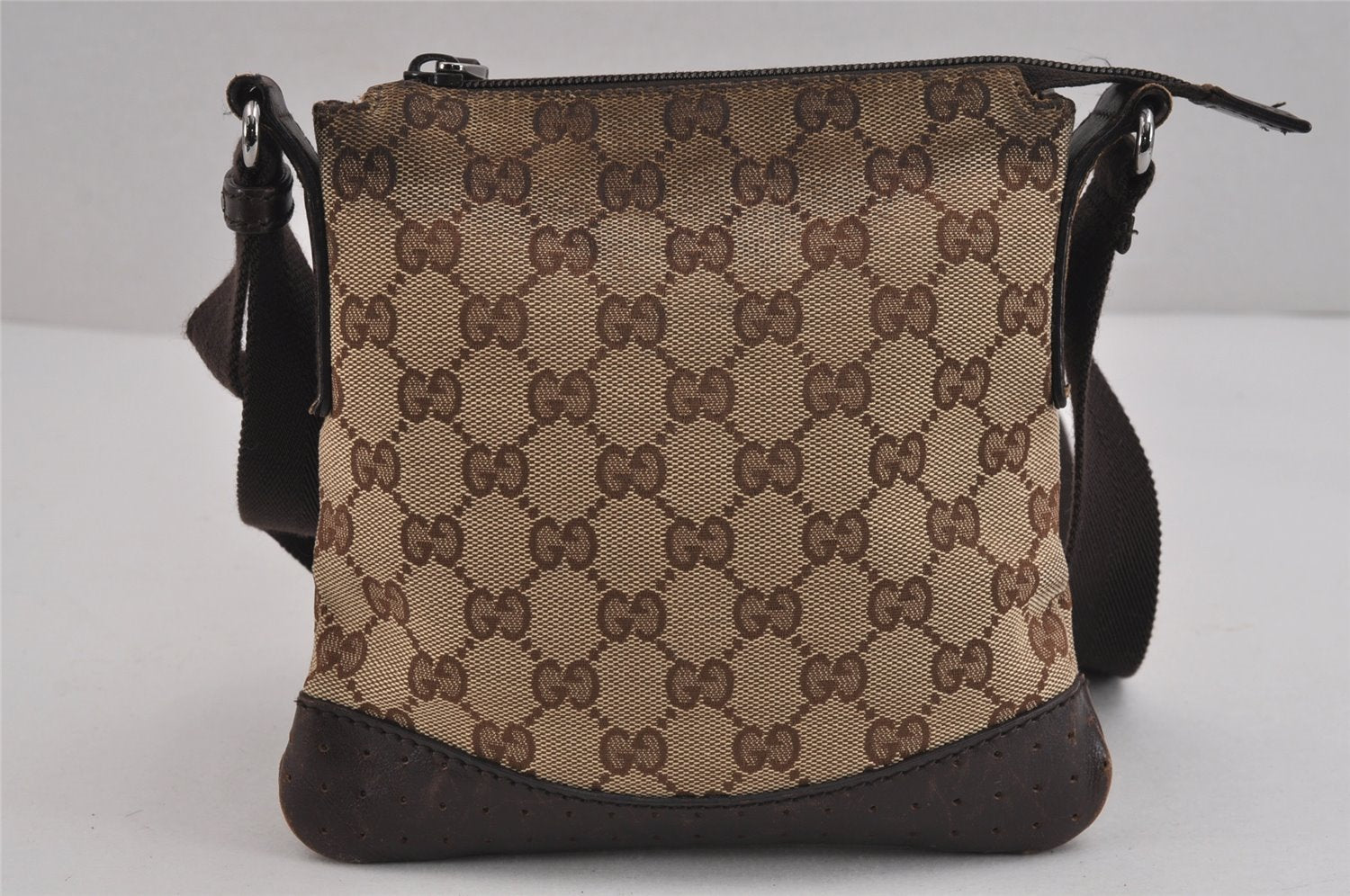 Authentic GUCCI Shoulder Cross Bag Purse GG Canvas Leather 147671 Brown 6448J