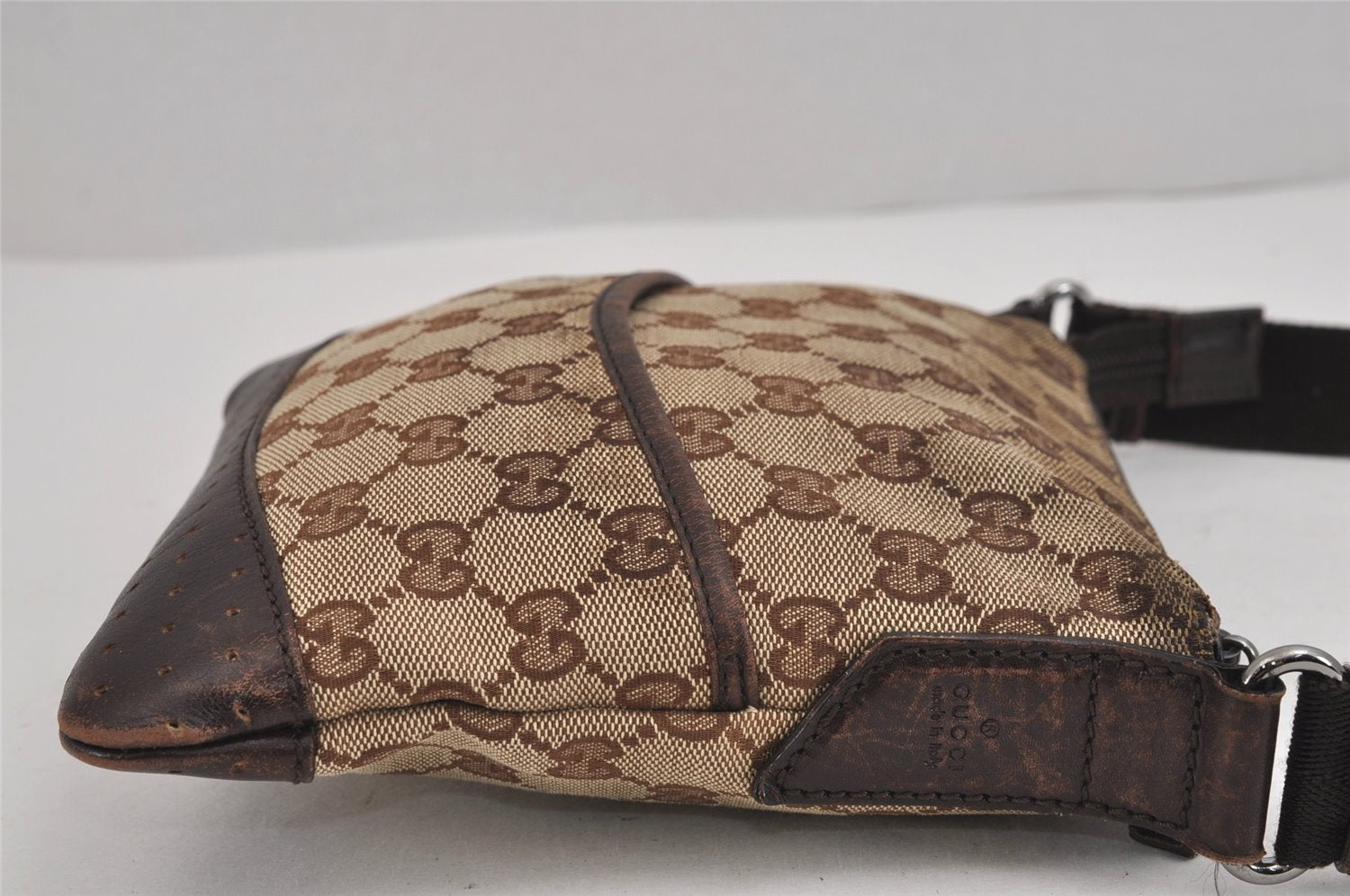 Authentic GUCCI Shoulder Cross Bag Purse GG Canvas Leather 147671 Brown 6448J