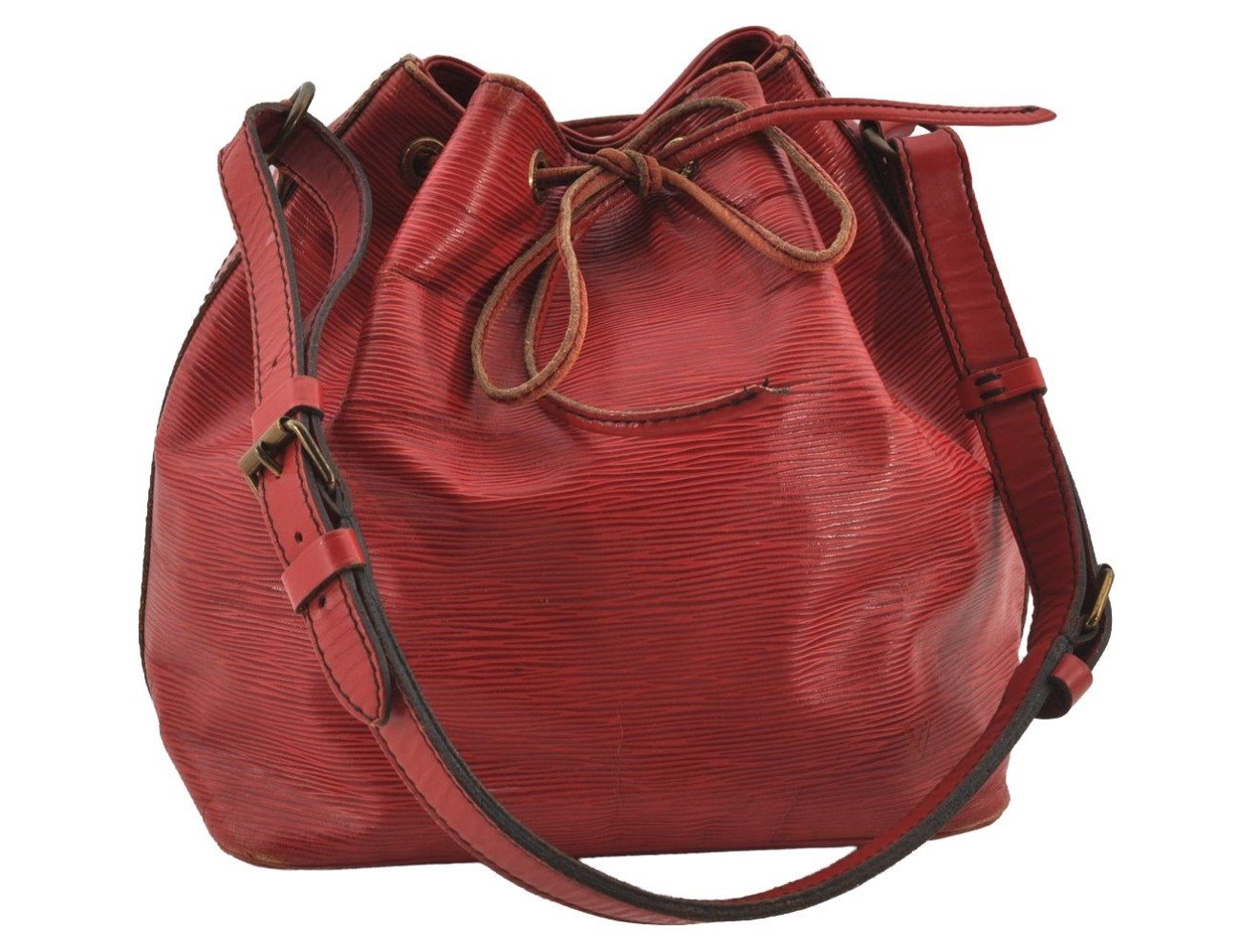 Authentic Louis Vuitton Epi Petit Noe Shoulder Drawstring Bag M44107 Red 6449J