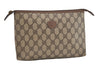 Authentic GUCCI Vintage Clutch Hand Bag Purse GG PVC Leather Brown 6450J