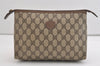 Authentic GUCCI Vintage Clutch Hand Bag Purse GG PVC Leather Brown 6450J
