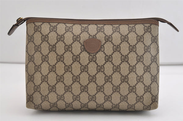 Authentic GUCCI Vintage Clutch Hand Bag Purse GG PVC Leather Brown 6450J