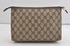 Authentic GUCCI Vintage Clutch Hand Bag Purse GG PVC Leather Brown 6450J