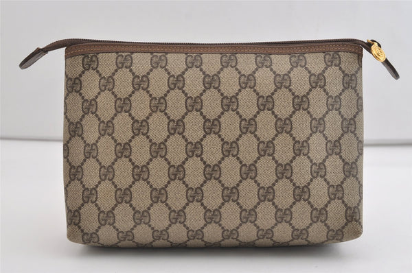 Authentic GUCCI Vintage Clutch Hand Bag Purse GG PVC Leather Brown 6450J